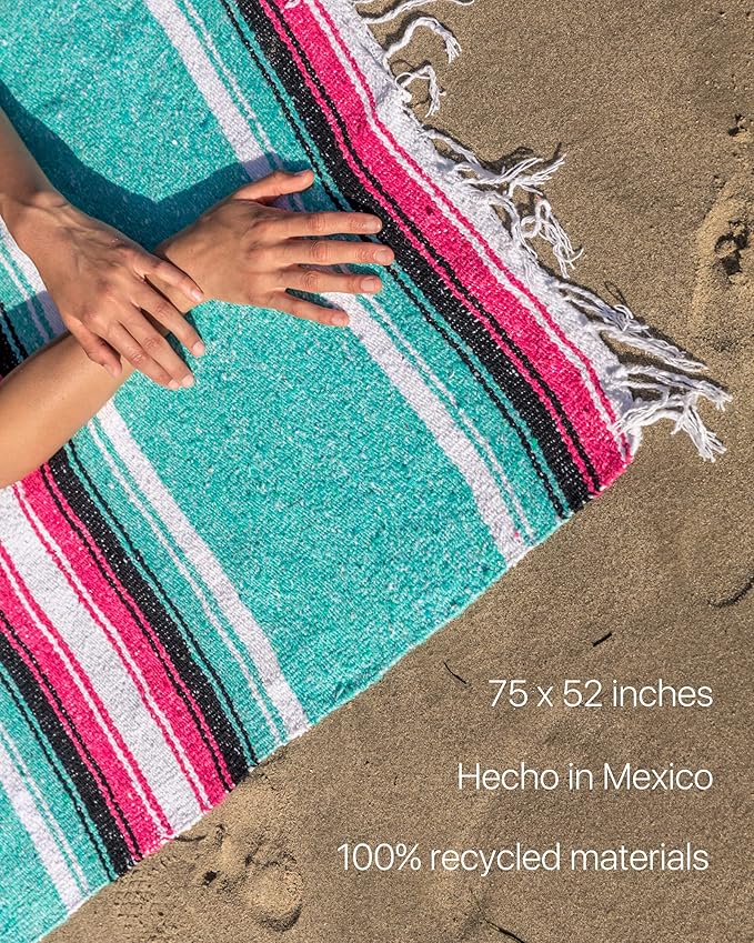 Premium Mexican Blanket, Authentic Hand Woven Falsa Blanket & Yoga Blanket | Made by Traditional Mexican Artisans, Perfect Saddle Blanket, Beach Blanket, Picnic Blanket, Car Blanket, Outdoor Blanket