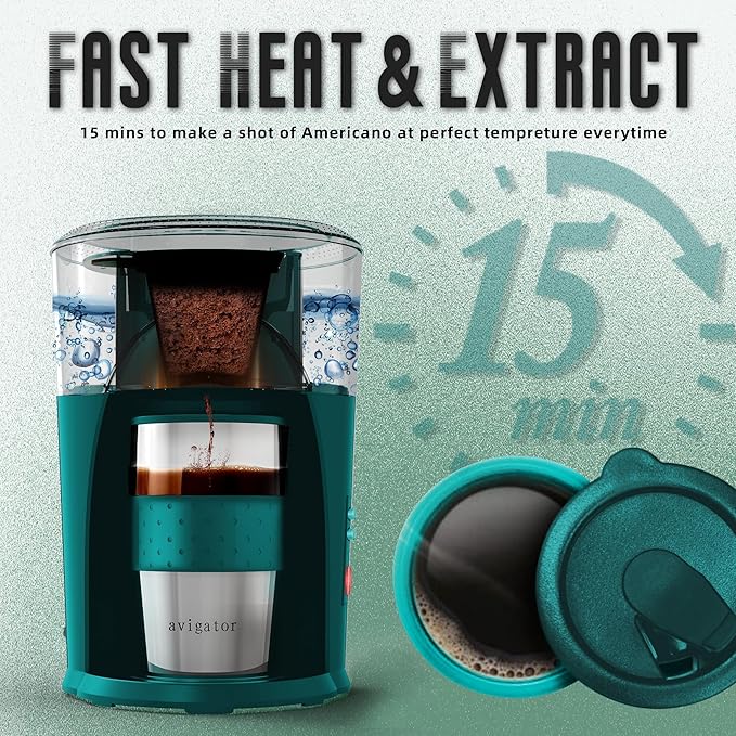 Portable Coffee Maker for Travel Camping Car, Ground Coffee Machine Single Serve with 10 oz Travel Mug for Traveling, RV, Office, Home and Dorm, 12V, Green