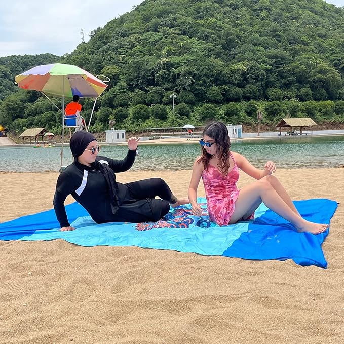 Beach Blanket Waterproof Sandproof 79"x 83" for 1-4 Adults,Quick Drying Beach Mat,Lightweight & Durable,Beach Essentials for Family Beach Camping Travel Picnic(Blue Turtle)