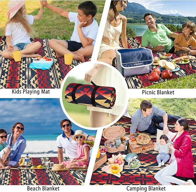 Picnic Blankets Beach Blanket 80" X 60" Extra Large Waterproof Camping Blankets Portable Outdoor Mat 3-Layer Blanket for Beach, Hiking, Park, Music Festival, Grass Lawn,Travel