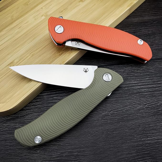 HUAAO Folding Knife, 3.7'' D2 Steel Blade with G10 Handle, Pocket Knife with Clip EDC Flipper Knife for Outdoor Camping Survival (green)