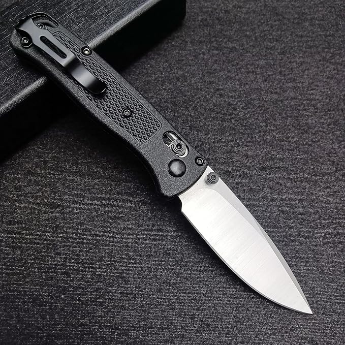 HUAAO Mini Bugout Folding Pocket Knife, Plain Edge, Thumb Stud Manual Open, Glass Reinforced Nylon Grivory Handle with Belt Clip for EDC Camping(440C blade)