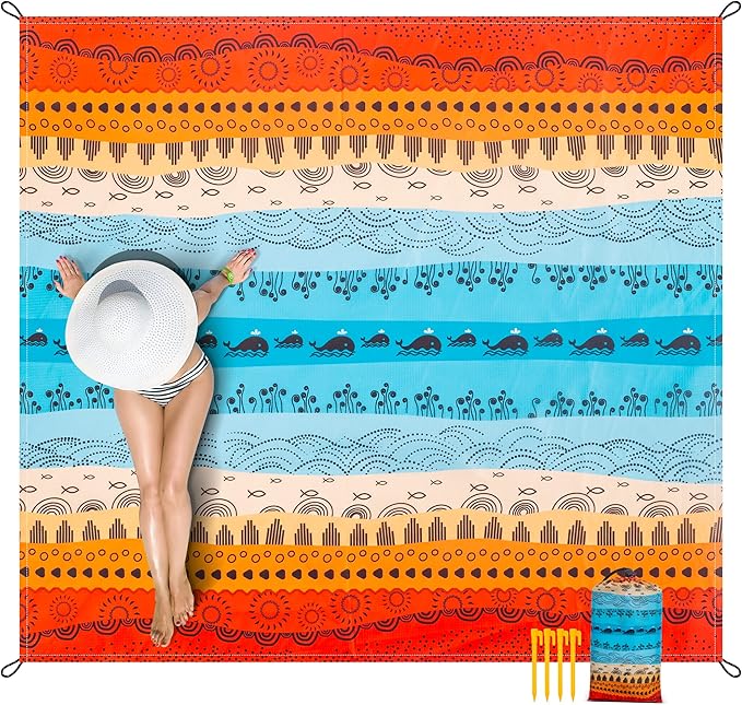 Extra Large Beach Blanket, Waterproof Sandproof Beach Blanket, 9 Ft X 10 Ft Outdoor Picnic Blanket for 8 Adults, Lightweight Quick Drying Beach Mat for Beach Travel, Camping, Hiking