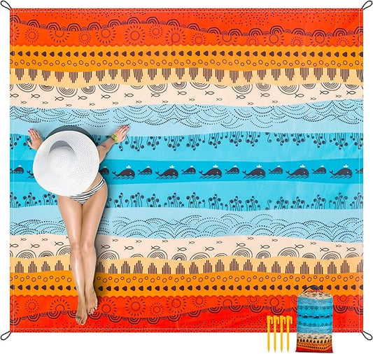 Extra Large Beach Blanket, Waterproof Sandproof Beach Blanket, 9 Ft X 10 Ft Outdoor Picnic Blanket for 8 Adults, Lightweight Quick Drying Beach Mat for Beach Travel, Camping, Hiking