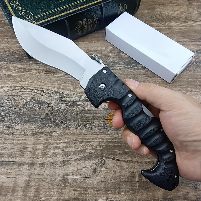 10.4in Unisex Adult Lockback Folding Knife - Tri-Ad Lock Pocket Knife with AUS8 Steel blade and Nylon Glass Fiber Handle,Thumb Plate and Belt Clip, for EDC Camping Hunting Survival