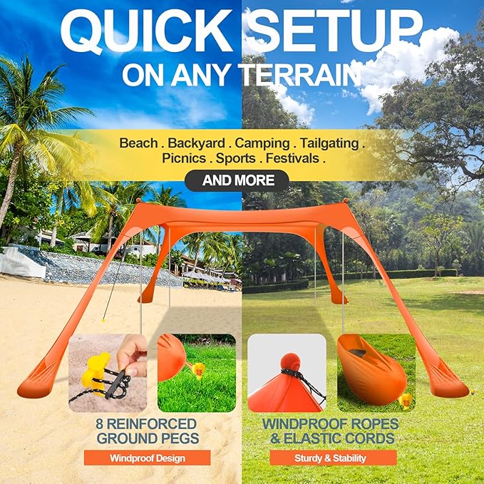 Buheco Beach Tent Pop Up Shade 7x7.5ft Beach Canopy Sun Shelter UPF50+ with 4 Foldable Poles-Portable Carrying Bag-Sand Shovel-Ground Pegs-Windproof Ropes for Outdoor Family Camping-Fishing- Picnic