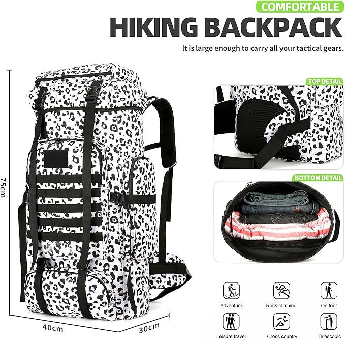 70L Camping Hiking Military Tactical Backpack Outdoor Water-Repellent Adjustable Sport Bags