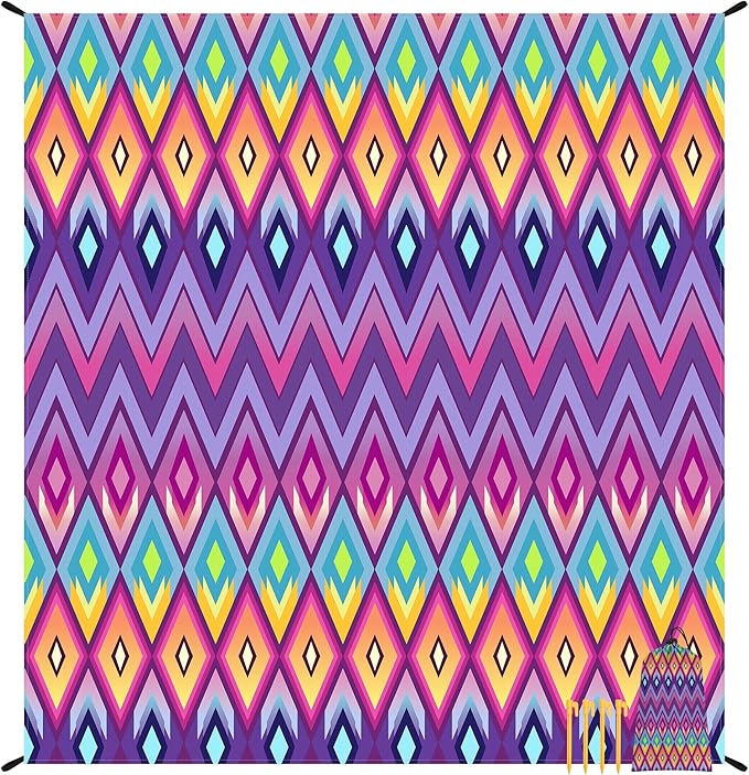 Large Oversized Beach Blanket, Sandproof Waterproof Beach Mat for 4-6 People with 4 Stakes, Polyester Lightweight Picnic Blanket Beach Accessories for Outdoor Travel Camping Hiking