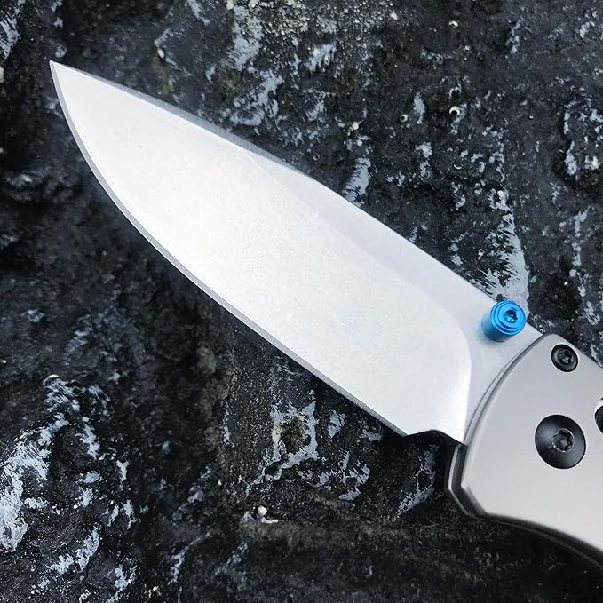 HUAAO Bugout 535 Folding Knife, Axis Lock Knife with Titanium Alloy Handle, EDC Pocket Knife with Pocket Clip, Cool Hunting Knives Gifts for Men EDC (440C blade)