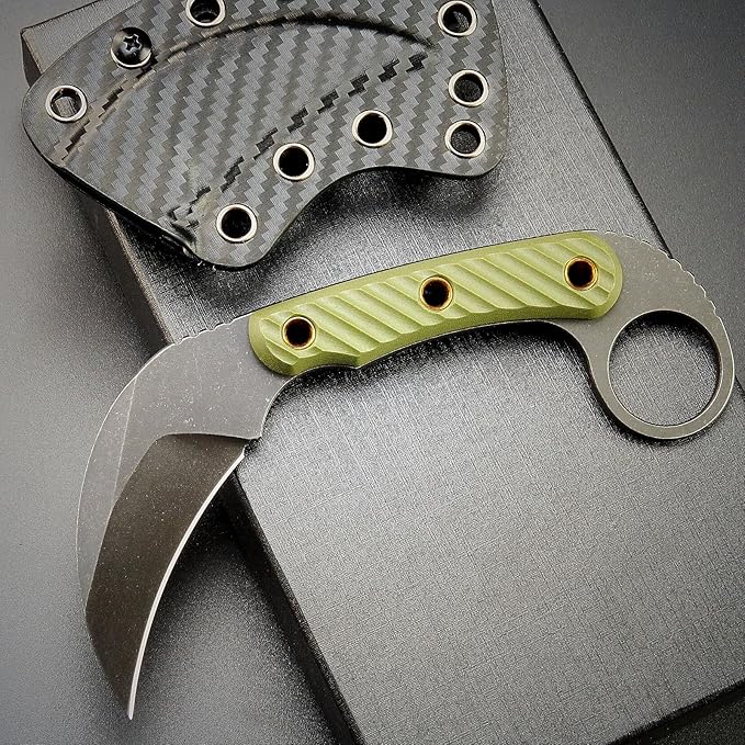 C1395 Fixed Blade Knife,AUS-10 Black Stonewashed Steel Blade G10 Handle Claw Knife EDC Tool Knife for Outdoor, Survival, Hiking, Camping(Green)