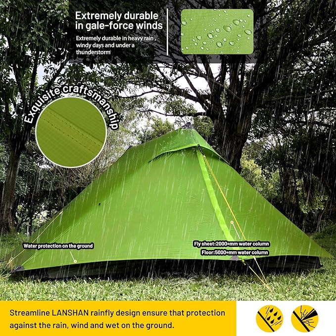 LANSHAN Ultralight Tent 3-Season Backpacking Tent for 1-Person or 2-Person Camping, Trekking, Kayaking, Climbing, Hiking