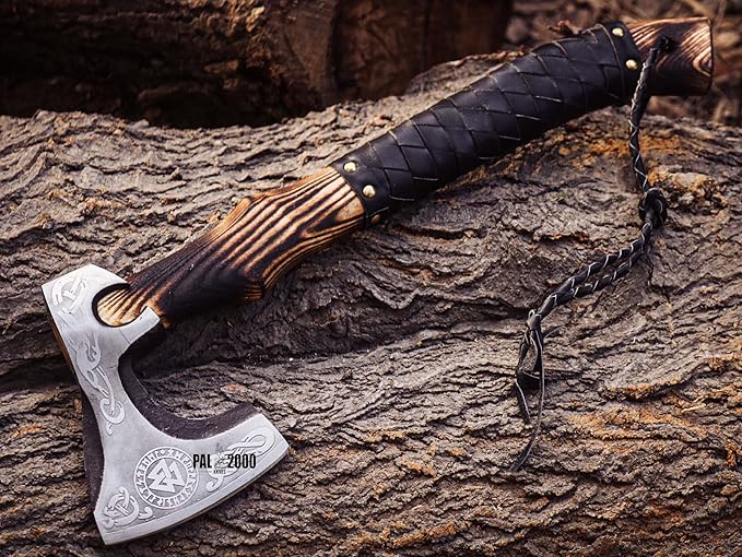 HUN-2062 Custom Handmade Viking Hatchet Axe Carbon Steel Head Bearded Camping Tomahawk Battle Ax with Sheath Ideal Gift for Men