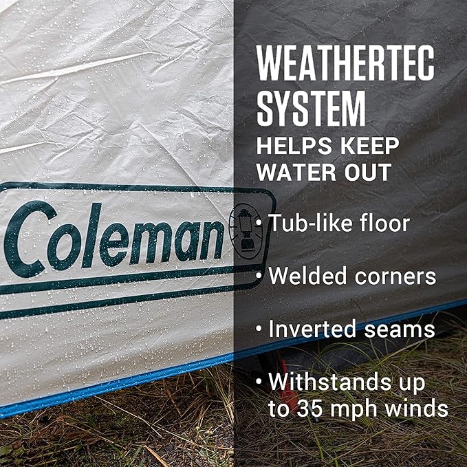 Coleman Weatherproof 4-Person Cabin Tent with Screened Porch, Screen Room Adds 35% More Space, Rainfly Included, 10-Minute Setup