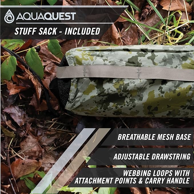 AquaQuest Defender Camping Tarp - Heavy Duty Tent Shelter or Rain Fly - Waterproof Camping Essentials for Hiking, Bushcraft & Hammock, 15 x 15 ft, Boulder Camo