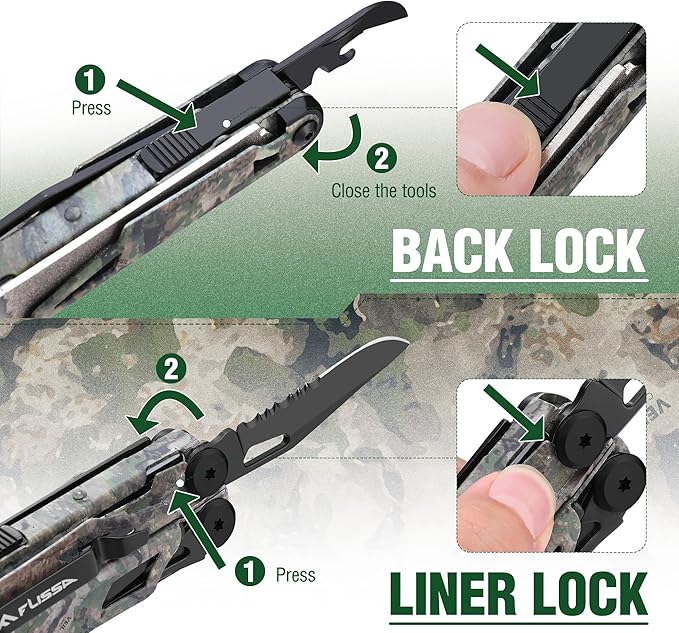 FLISSA Multitool, 18 in 1 Camo Multitool Pliers with Fire Starter, Window Breaker, Whistler, Stainless Steel EDC Gear with Sheath - Perfect for Survival, Simple Repair, Outdoor, Camping
