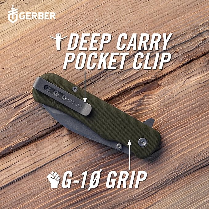 Gerber Gear Confidant Pocket Knife - 3.2" Drop Point Blade Folding Knife - EDC Gear and Equipment - Jade and Black Bamboo