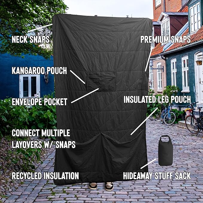 Gravel Layover Ultra-Compact Packable Down Blanket for Travel & Camping - Lightweight, Warm Travel Blanket Airplane, Car Blanket, Camping Blankets for Cold Weather - Includes Carrying Pouch (Black)