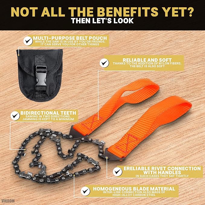 Pocket Chainsaw Rope Saw – 25" Hand Chain Saw for Tree Cutting Pocket Saw Chain Camping Saws - Mini Hand Saw for Wood Cutting Saw Rope Chain Saws for Trees Cutting Saw Camping Survival Gear Wire Saw