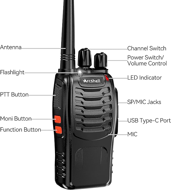 Rechargeable Long Range Two-Way Radios with Earpiece 5 Pack Arcshell AR-5 Walkie Talkies Li-ion Battery and Charger Included (5 Pack)