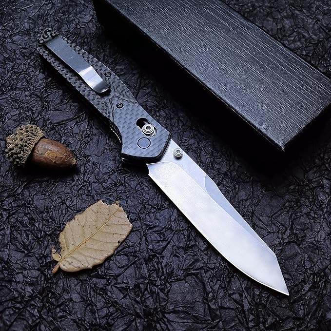 EDC Pocket Knife For Men Women Folding Knife 3.4" Satin Plain Edge Reverse Tanto D2 Blade Axis Lock Knife With Belt Clip, Carbon Fiber Handles Lightweight for Indoor Outdoor Gift