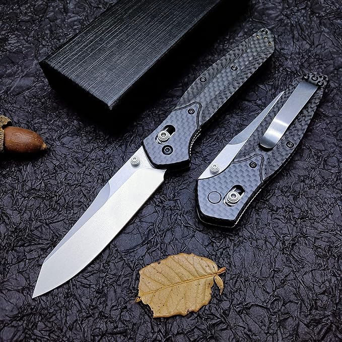 EDC Pocket Knife For Men Women Folding Knife 3.4" Satin Plain Edge Reverse Tanto D2 Blade Axis Lock Knife With Belt Clip, Carbon Fiber Handles Lightweight for Indoor Outdoor Gift