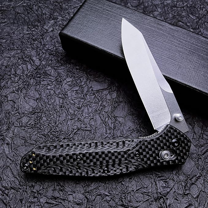 EDC Pocket Knife For Men Women Folding Knife 3.4" Satin Plain Edge Reverse Tanto D2 Blade Axis Lock Knife With Belt Clip, Carbon Fiber Handles Lightweight for Indoor Outdoor Gift