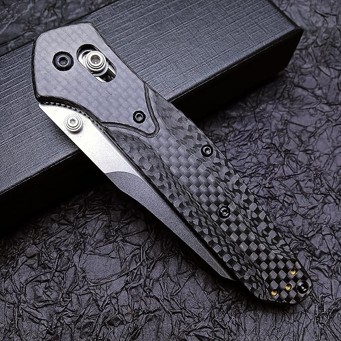 EDC Pocket Knife For Men Women Folding Knife 3.4" Satin Plain Edge Reverse Tanto D2 Blade Axis Lock Knife With Belt Clip, Carbon Fiber Handles Lightweight for Indoor Outdoor Gift