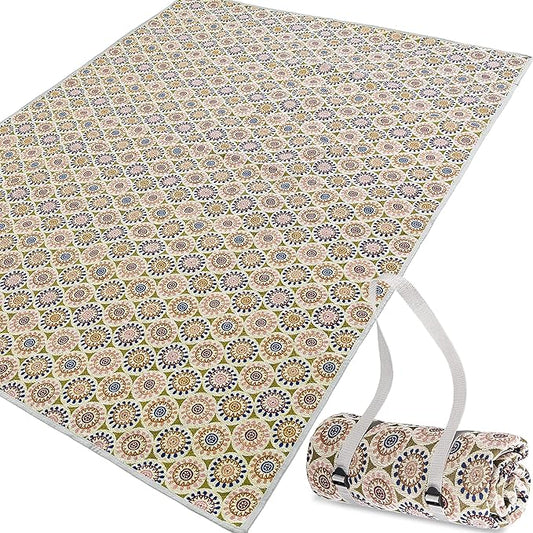 Picnic Blankets, Waterproof & Sandproof Picnic Blanket 3 Layers Thickened for Water-Resistant Handy Mat, 79" x 57" Cotton Camping Blankets for Beach, Camping, Park, Travel, Grass (Sunflower-V2)
