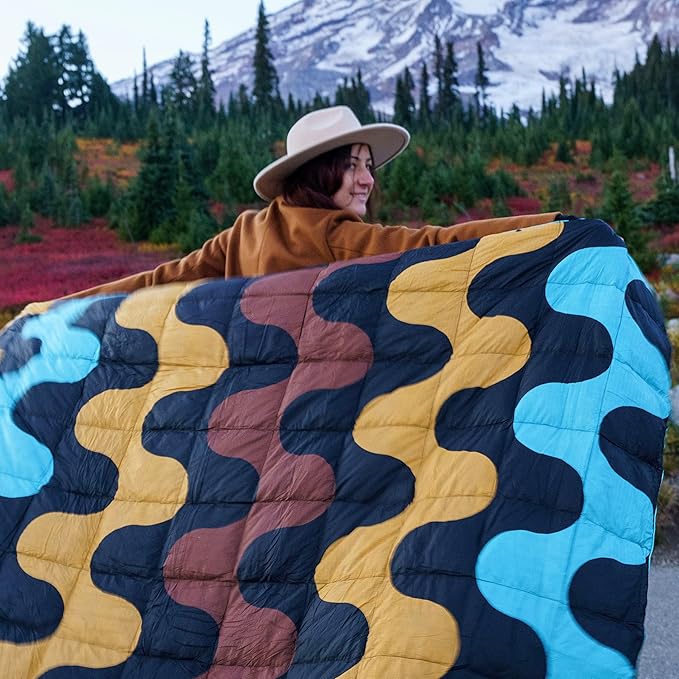 Horizon Hound Down Camping Blanket - Outdoor Travel Blanket | Sustainable Insulated Down | Lightweight & Warm Quilt for Camping, Stadium, Hiking & Festival | Water Resistant, Packable & Compact