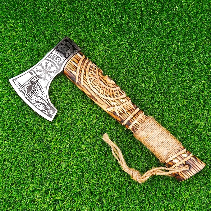 H&A CRAFTS® Viking Axe The Ragnar Lothbrok Real, and Custom Crafted with Leather Sheath Carbon Steel Camping Hatchet Personalized Gifts for Men (Wrath of Valhalla Viking Axe)