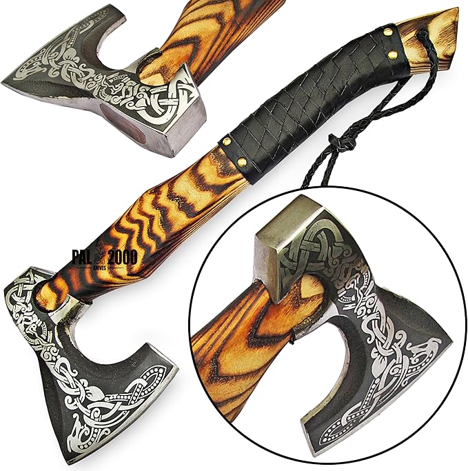 AX-9896 Custom Handmade Viking Hatchet Axe Carbon Steel Bearded Axe Camping Tomahawk Battle Axe with Leather Sheath