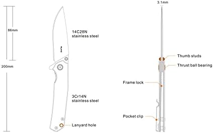 Ruike Pocket Knife for men Tactical Folding Knives Small Frame Lock 14C28N Stainless Cool Steel Camping Knives with Pocket Clip Hiking WorK EDC Knife Outdoor Gear Tool Women Gifts P801-SB