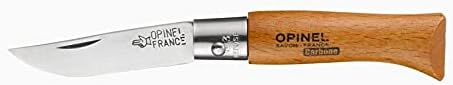Opinel No. 03 Carbone - Carbon Steel Folding Pocket Knife, Beechwood Handle, Iconic Simple Design, Non-Locking, Made in France Since 1890