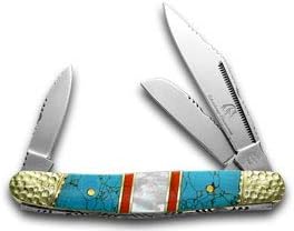 Blue Turquoise Mother of Pearl Stockman Premier Pocket Knife Knives