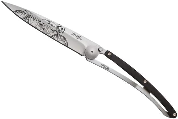 deejo - 0.9 OZ, Titanium, Ebony, Café Racer - Ultra-Light Pocket Folding Knife with a Belt Clip - Z40C13 Stainless Steel