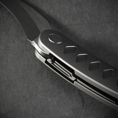 Knife Kage Front Flipper Knife,M390 Stonewashed & Mirrored Pikal Knife,Titanium Handle Pocket Knife Outdoor Folding Knife with Leather Sheath(Silver & Leather Sheath)