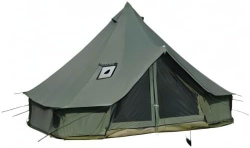 Cotton Canvas Bell Tent with Stove Jack, Roomy Yurt for Family Glamping Camping, 4 Season Tent with Zipped Removable Floor