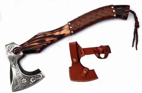 Custom Handmade Gift Viking Axe Carbon Steel Bushcrafting Axe Hunting Battle Ready Axe with Leather Sheath Camping Bearded Hatchets Blacksmith Hunting Axe (VK-Ax-1)