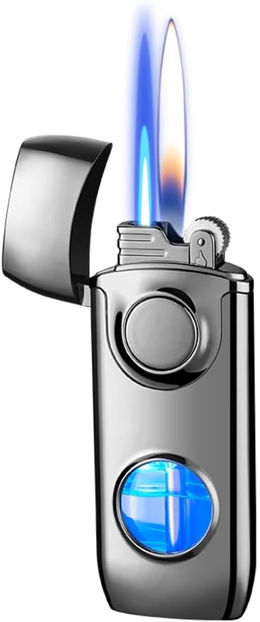 Lighter Jet Torch Lighter Soft Flame Lighter 2 in 1 Windproof Refillable Butane Lighter Good for Cigarette Cigar Candle Camping Hiking (Black)