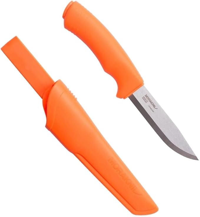 Morakniv Sandvik Stainless Steel Fixed-Blade Bushcraft Knife with Sheath, Orange, 4.3 Inch