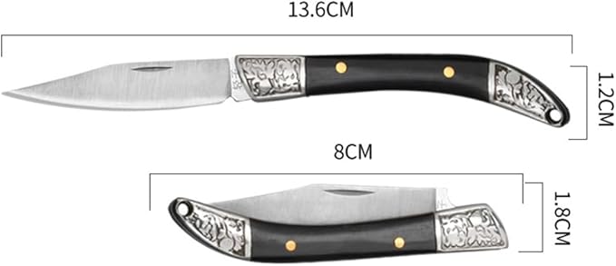 Lightweight Mini Folding Pocket Knife Carving Wooden Handle V Steel Blade Outdoors Camping Hunting Folding Knives Portable Keychain Gift for Men Women, Black