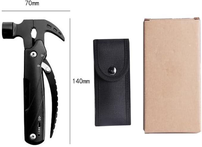 Camping Hammer Pocket Multitool, 12-in-1 Safety Locking Survival Gear Multi Tools Hammer Stocking Stuffers for Men Dad Gifts