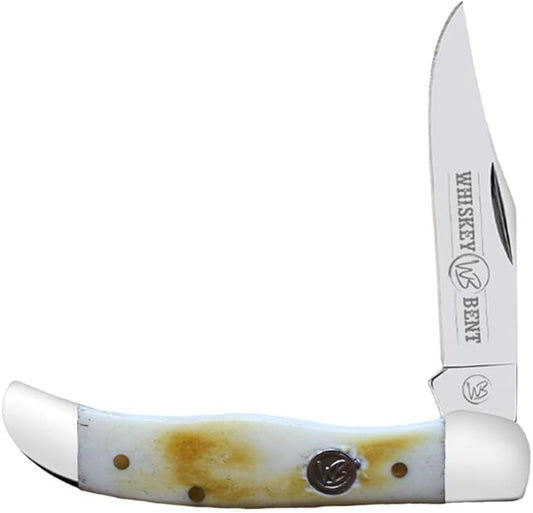 WHISKEY BENT HAT CO. Mini Hunter Folding Pocket Knife 2.75" Closed Length 440C Stainless Steel Blade (Burnt Bone)