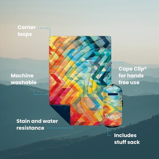 Rumpl Original Puffy Blanket - Warm Puffy Camping Blanket, 100% Recycled Polyester Insulation, Lightweight, Packable, Water-Resistant, Outdoor Puffer Blanket, 52"x75", Pyro Fade