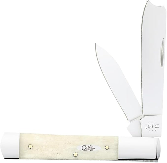 Case XX WR POCKET KNIFE, RAZOR SMOOTH NATURAL BONE - OVAL SHIELD, 3 7/8 INCHES CLOSED, ITEM #22698
