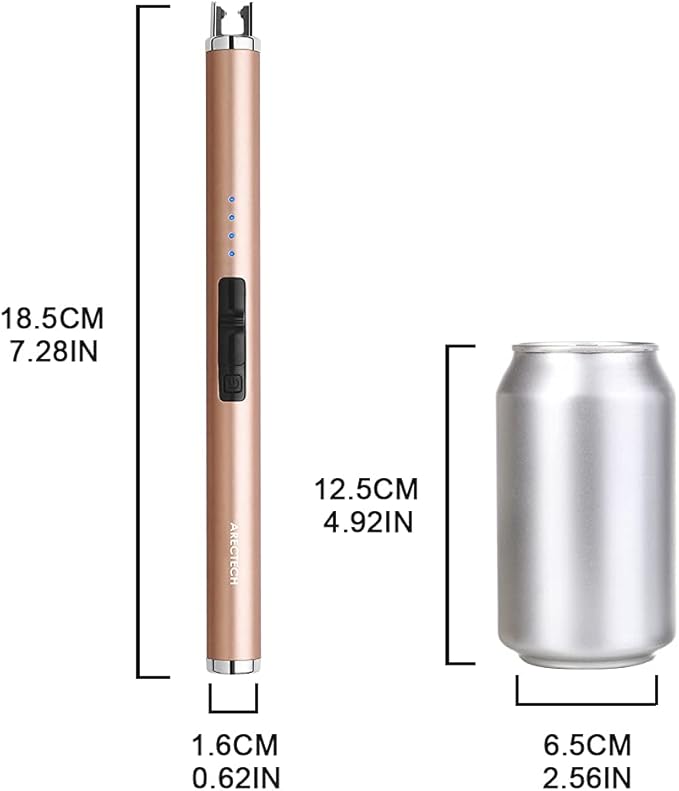 ARECTECH Rechargeable Electric Candle Lighter Arc Plasma Lighters for Candle Kitchen Camping Type-C Champagne Gold