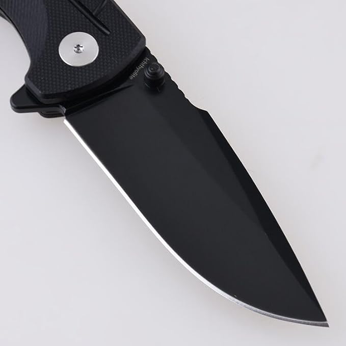Ichthyolite Outdoor Folding Knife 3.2" 9Cr18MoV Steel Blacken Finish Blade Textured G10 Handle Knife with Pocket Clip(Night Force)