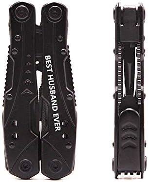 Personalized Gift for Men Dad Husband Son - Multitool Camping Tool Survival Gear, All in One Tools Stainless Steel Sturdy Multitool (BEST HUSBAND EVER -B)