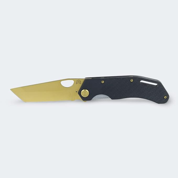 CIMO ECLIPSE TANTO KNIFE GOLD TITANIUM CARBON FIBER HANDLE WITH CLIP