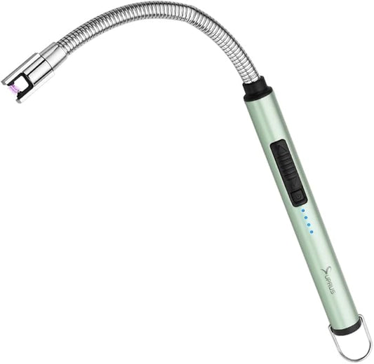 SUPRUS Electric Lighter Candle Lighter USB Type C Rechargeable Lighter Steel Shell & Hanging Hook with 360° Flexible Neck(Green)